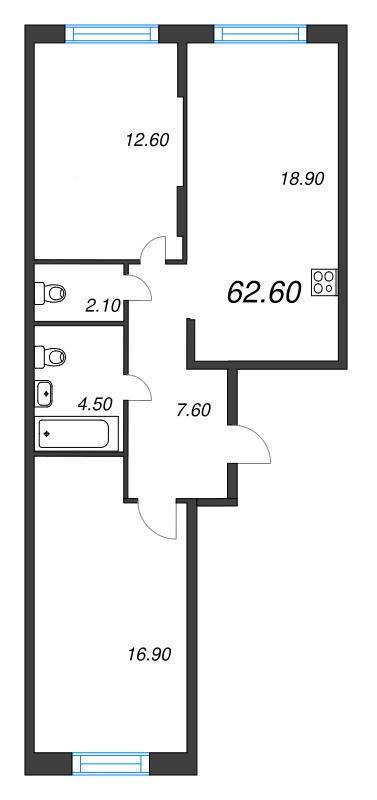 3 ккв (Евро) 62,6 м²