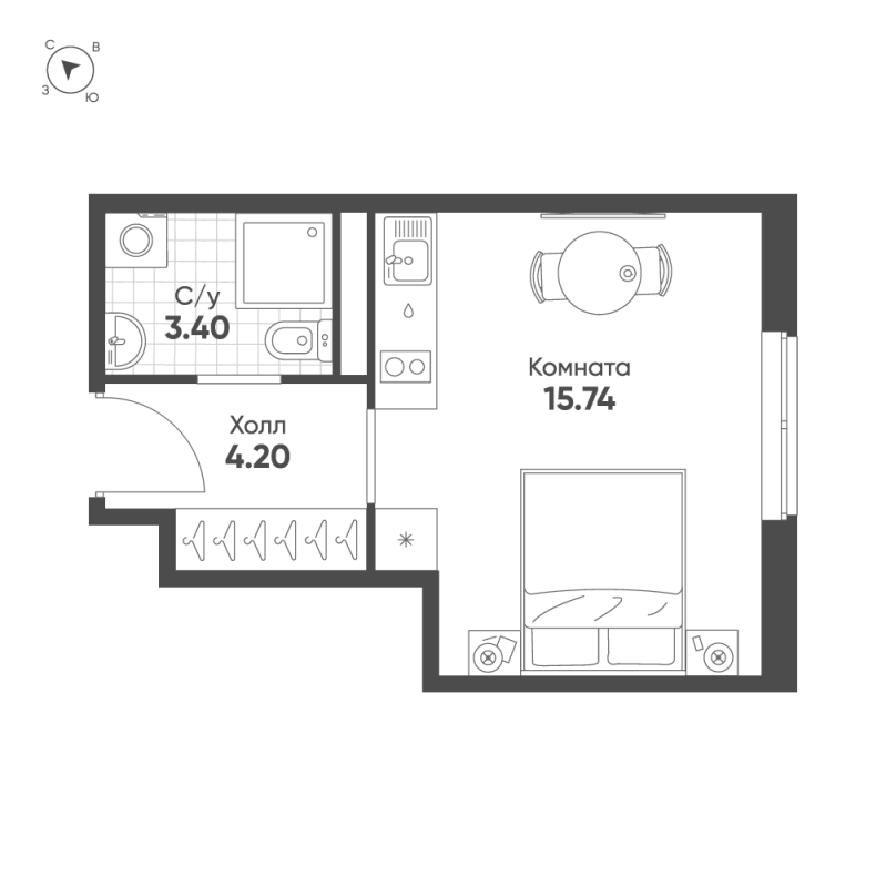 Студия 23,3 м²