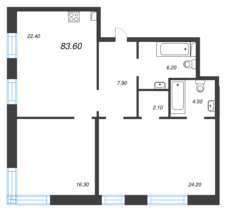 3 ккв (Евро) 83,6 м²