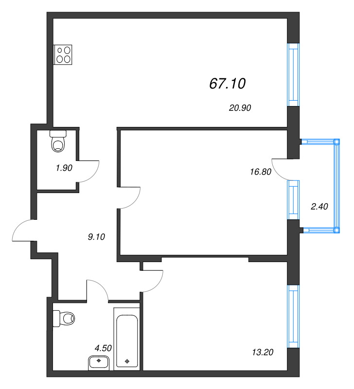 3 ккв (Евро) 67,1 м²