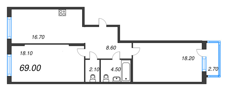 3 ккв (Евро) 69 м²