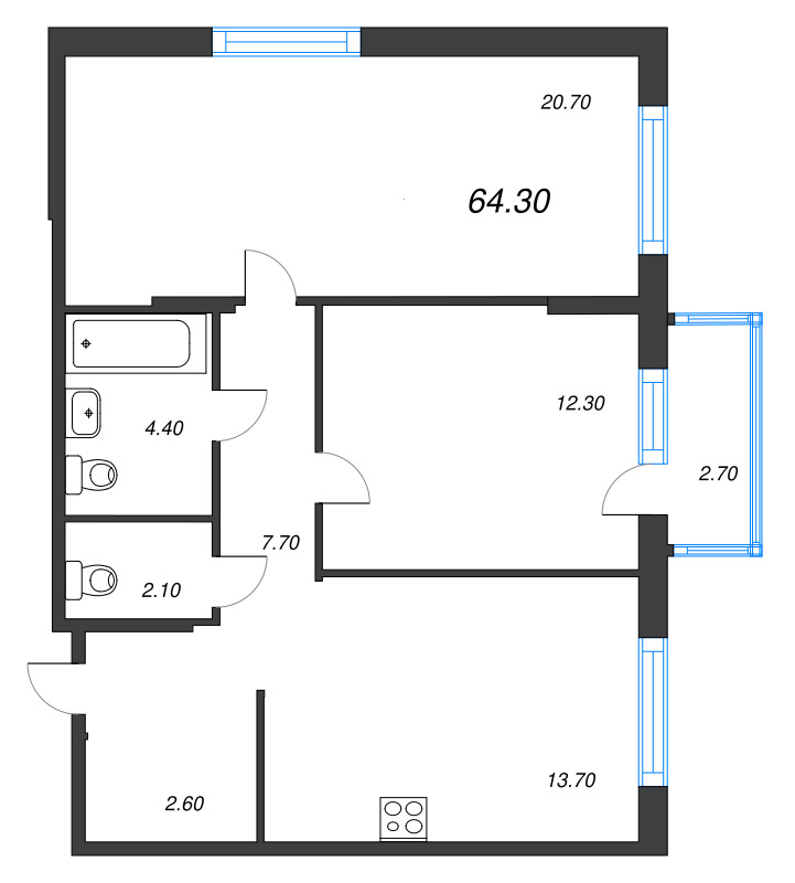 2 ккв 64,3 м²
