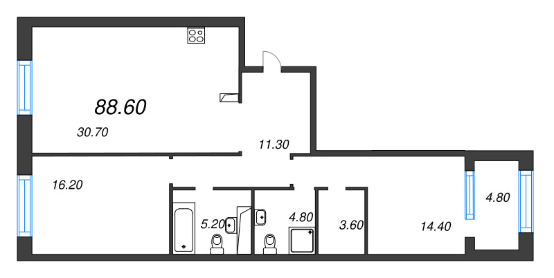 3 ккв (Евро) 88,6 м²