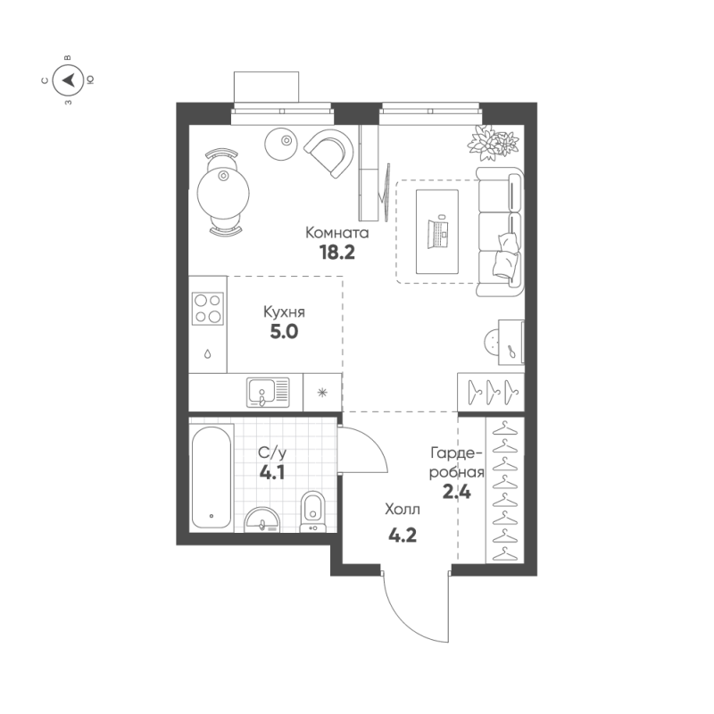Студия 33,9 м²