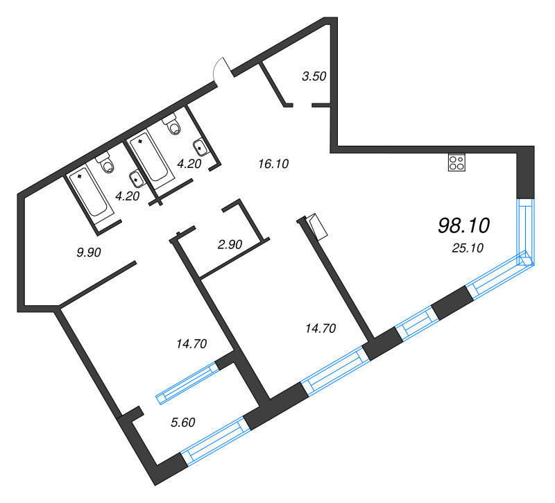 3 ккв (Евро) 98,1 м²