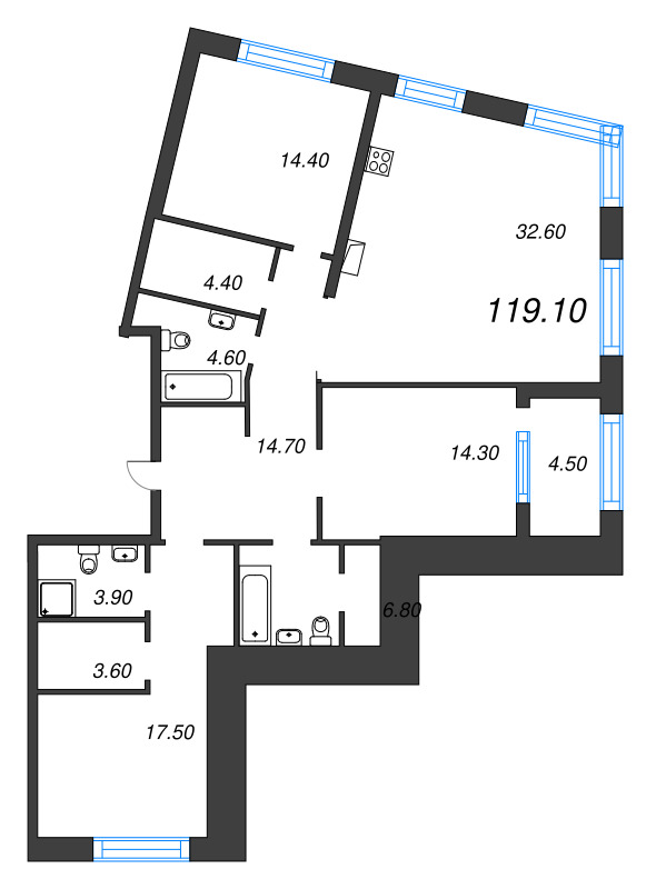 4 ккв (Евро) 119,1 м²