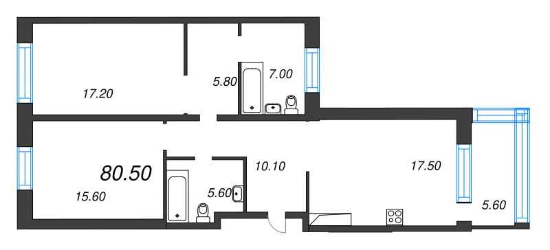 3 ккв (Евро) 80,5 м²