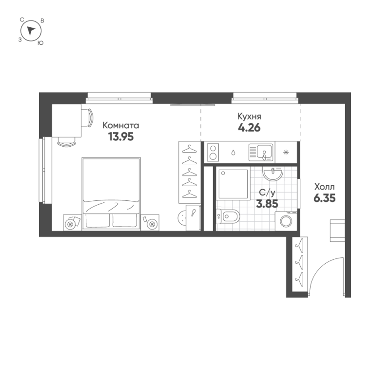 Студия 28,4 м²