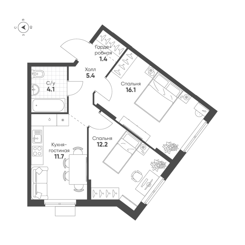 2 ккв 50,9 м²