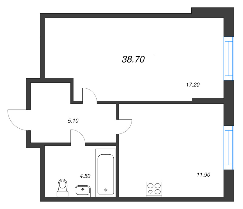 1 ккв 38,7 м²