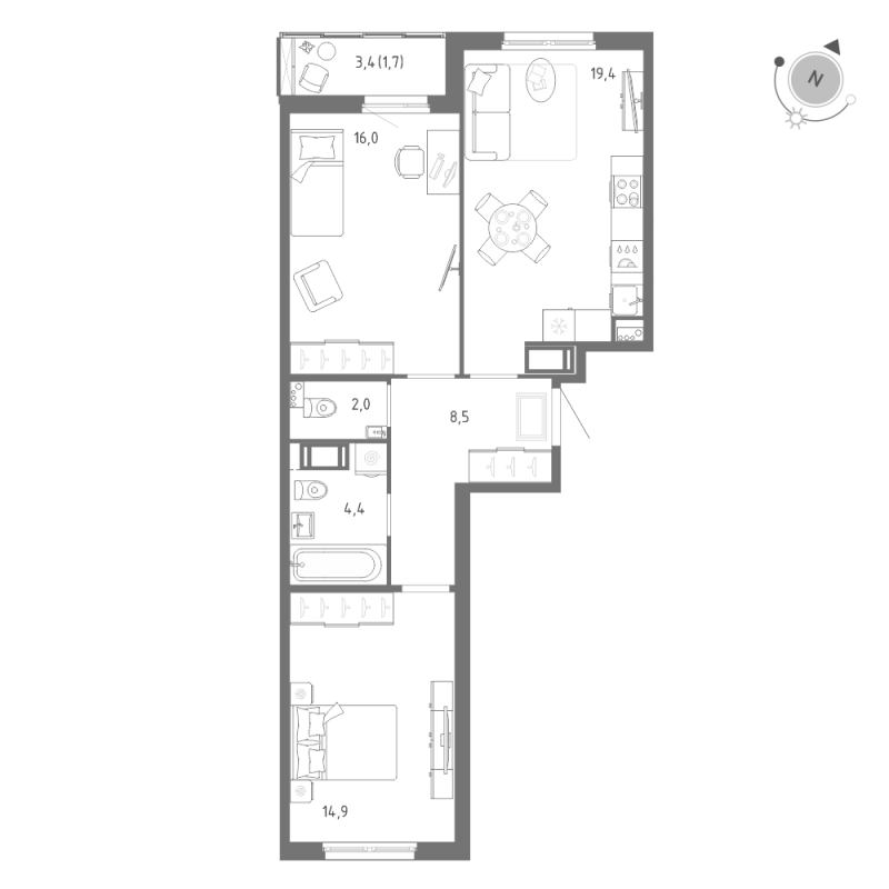 3 ккв (Евро) 67 м²