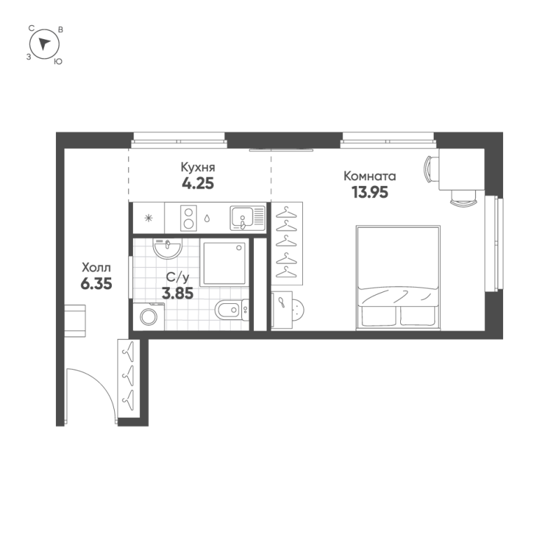 Студия 28,4 м²