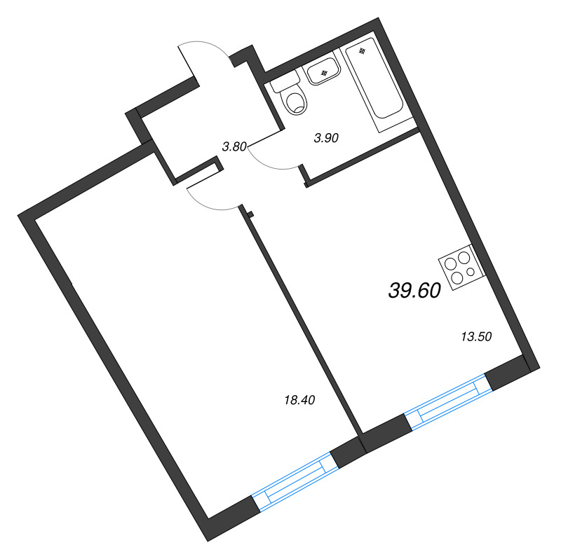 1 ккв 39,6 м²