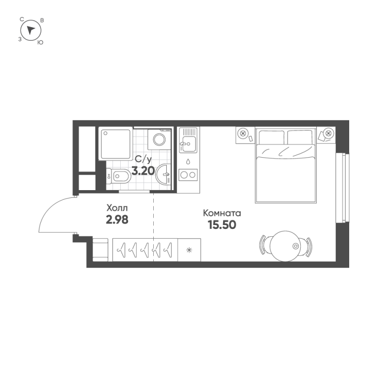 Студия 21,7 м²