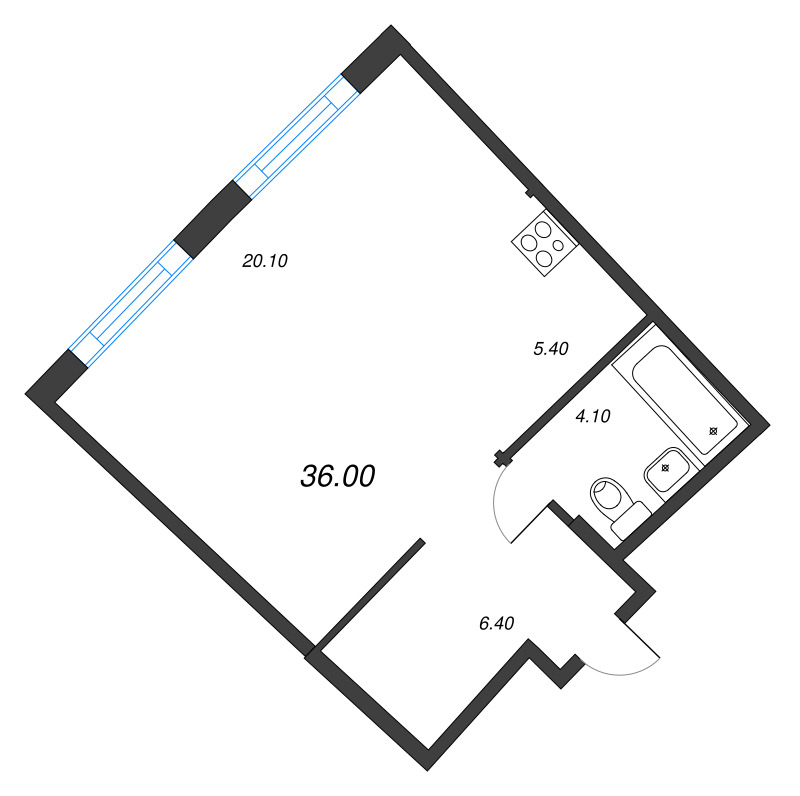 Студия 36 м²