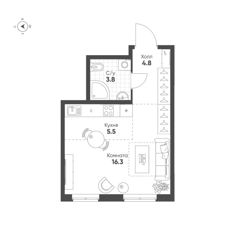 Студия 30,4 м²