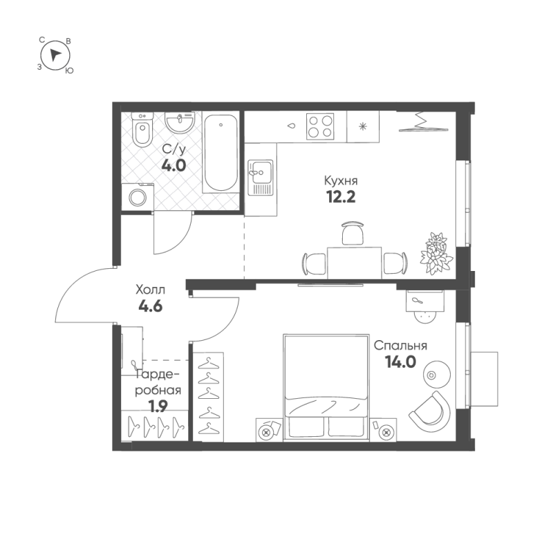 1 ккв 36,7 м²