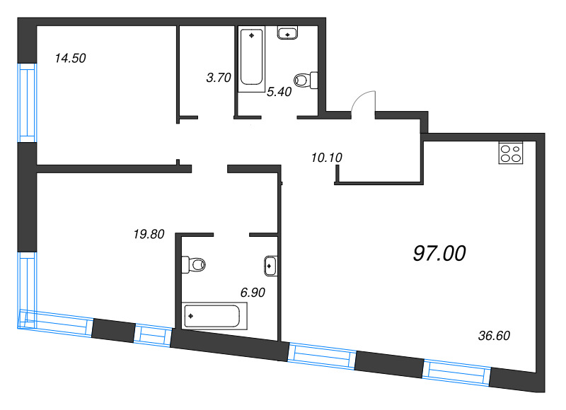 3 ккв (Евро) 97 м²
