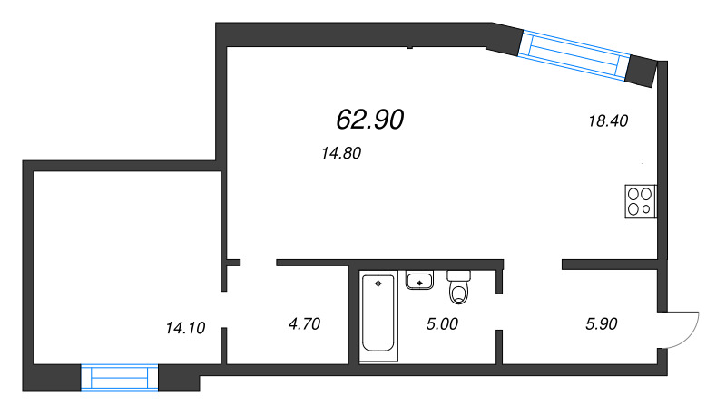 2 ккв (Евро) 62,9 м²
