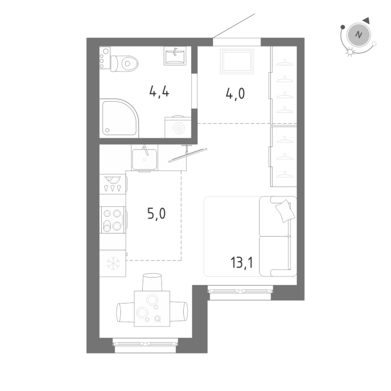 Студия 26,5 м²