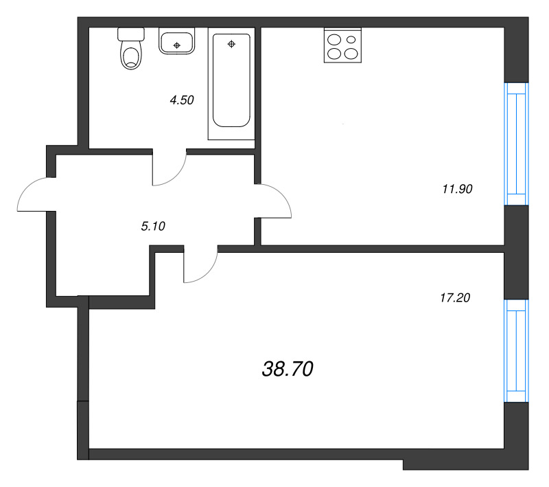 1 ккв 38,7 м²