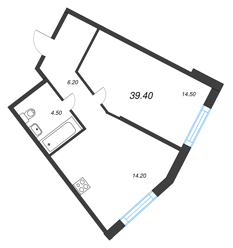1 ккв 39,4 м²