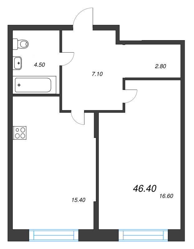 2 ккв (Евро) 46,4 м²