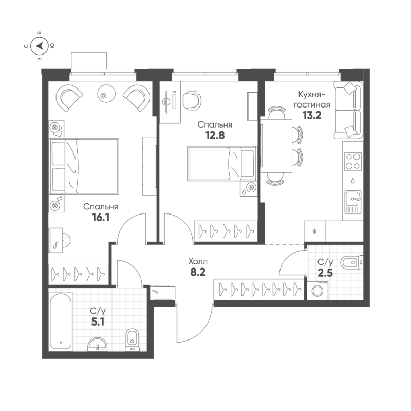 2 ккв 57,9 м²