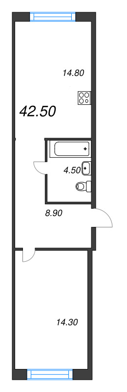 1 ккв 42,5 м²