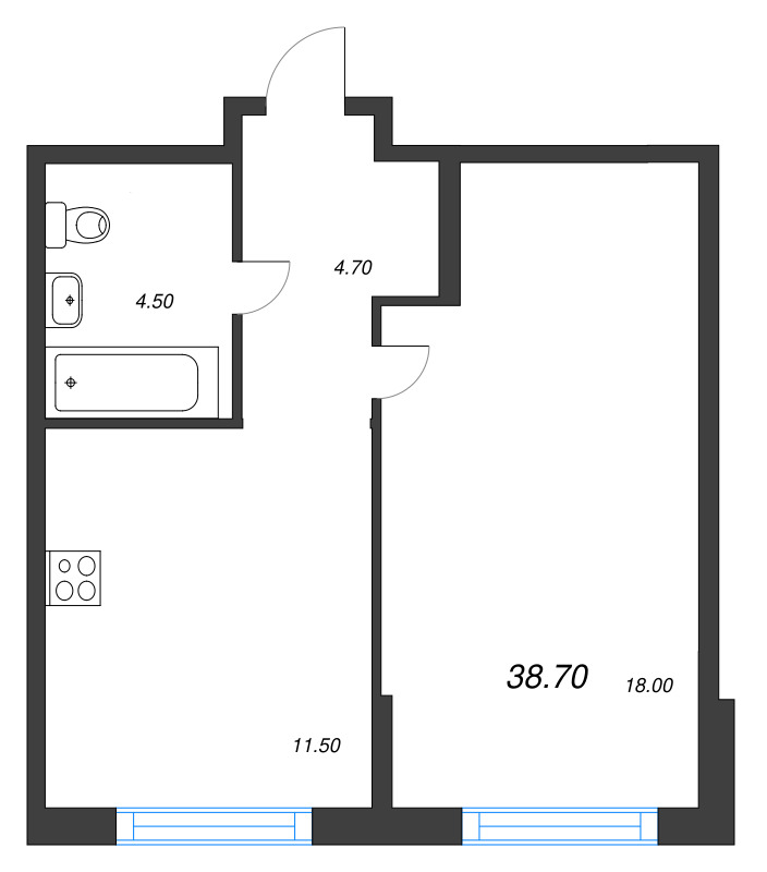 1 ккв 38,7 м²