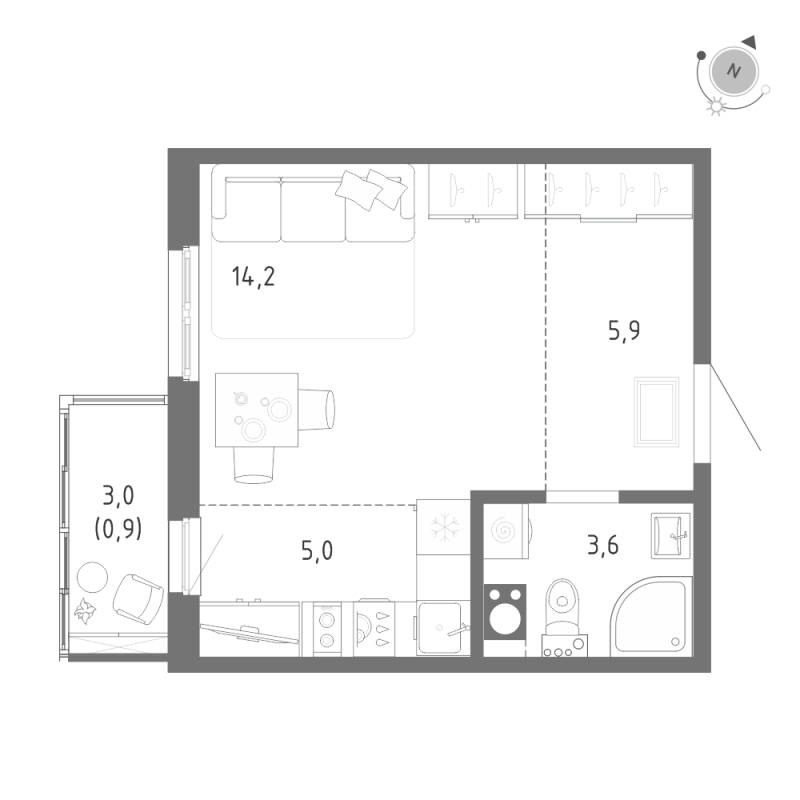 Студия 29,6 м²