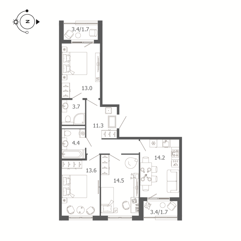 3 ккв 77,8 м²