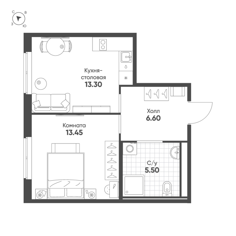 1 ккв 38,9 м²