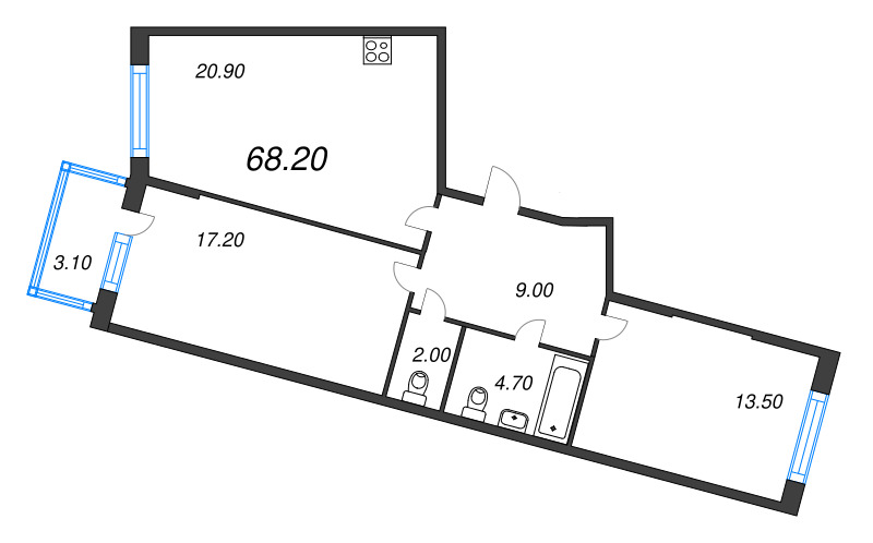 3 ккв (Евро) 68,2 м²