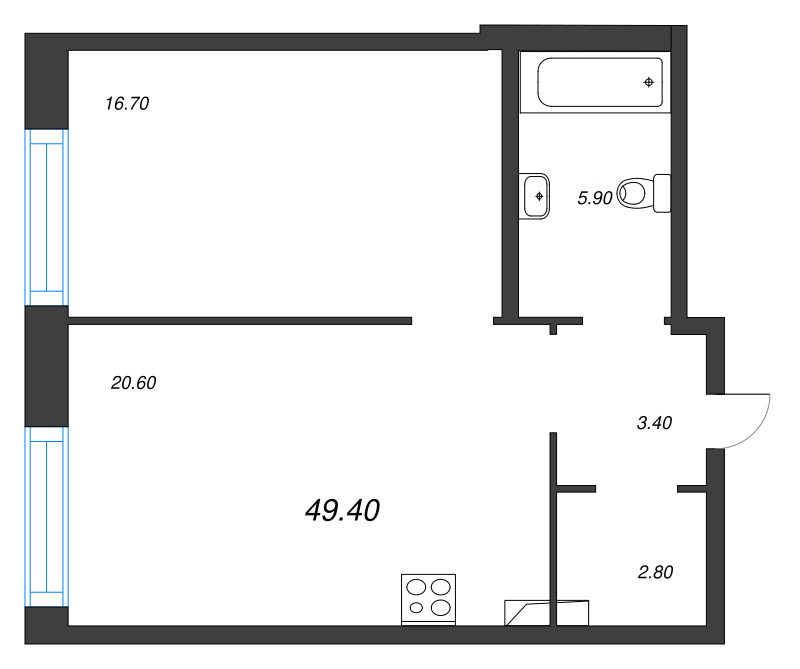 2 ккв (Евро) 49,4 м²