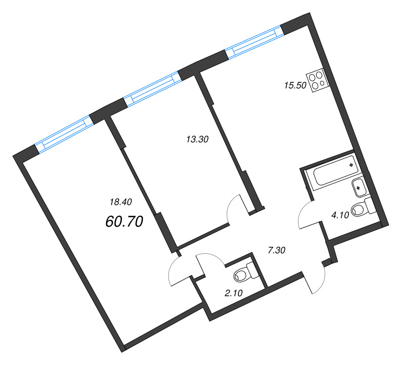 3 ккв (Евро) 60,7 м²
