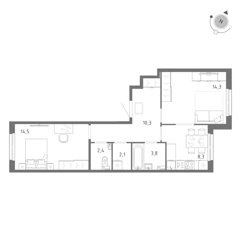 2 ккв 55,7 м²