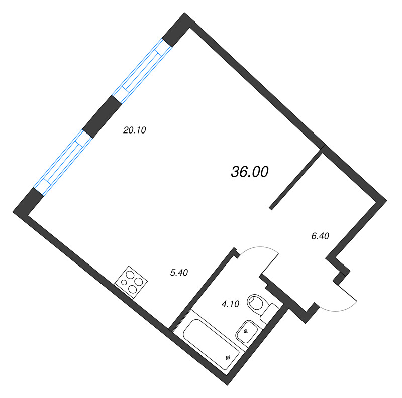 Студия 36 м²