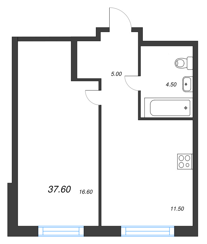 1 ккв 37,6 м²