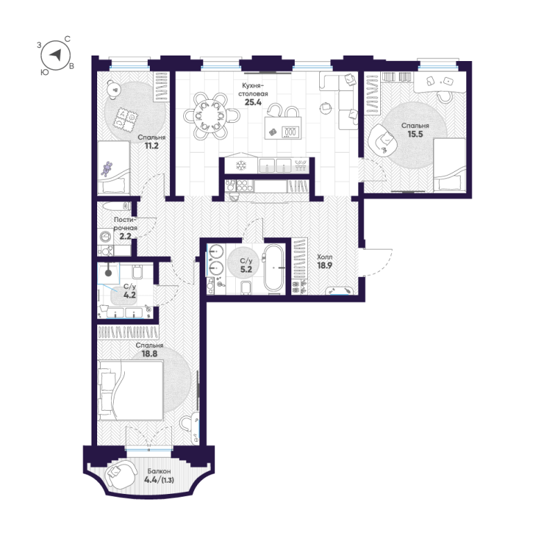 4 ккв (Евро) 102,7 м²