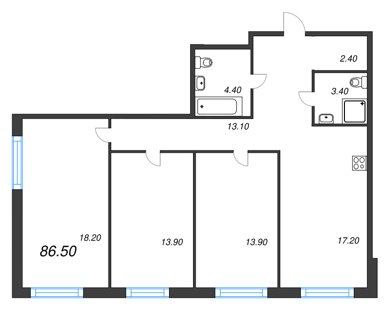 4 ккв (Евро) 86,5 м²