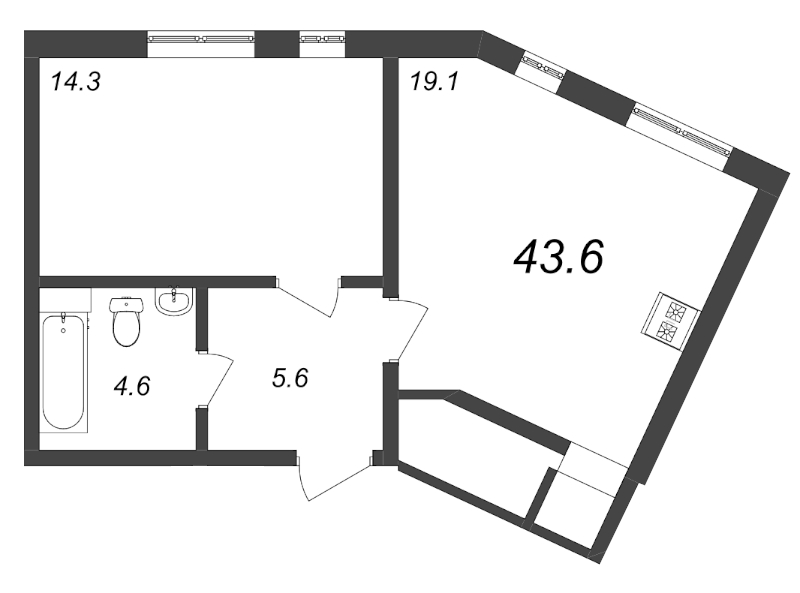 1 ккв 43,7 м²