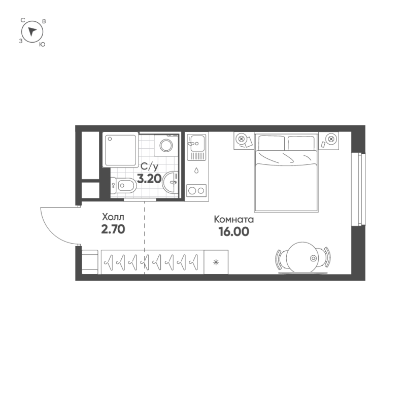 Студия 21,9 м²