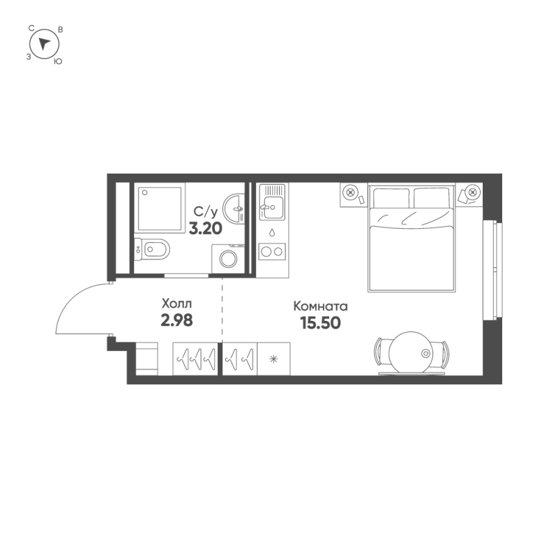 Студия 21,7 м²