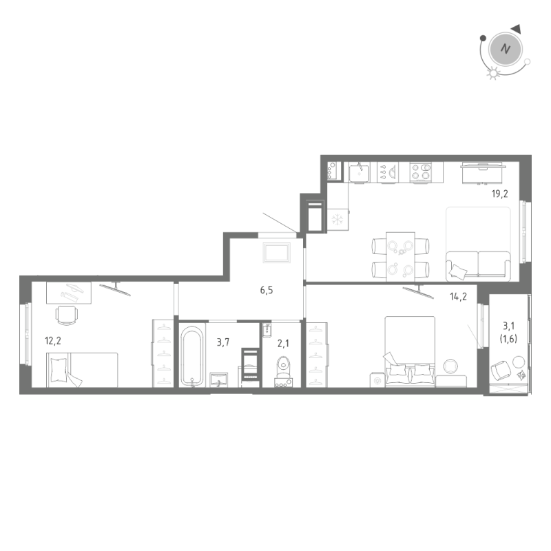 3 ккв (Евро) 59,6 м²