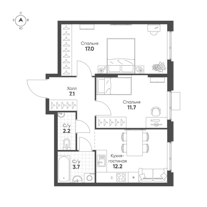 2 ккв 53,9 м²