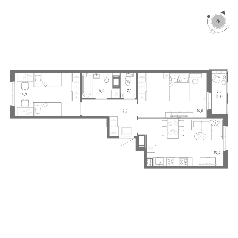 3 ккв (Евро) 66,3 м²