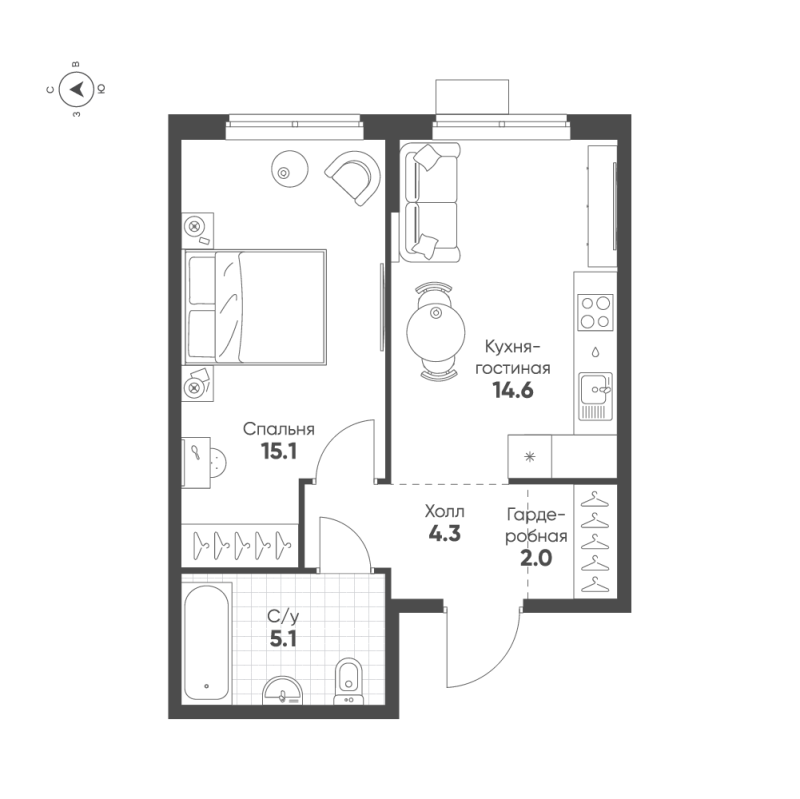 1 ккв 41,1 м²