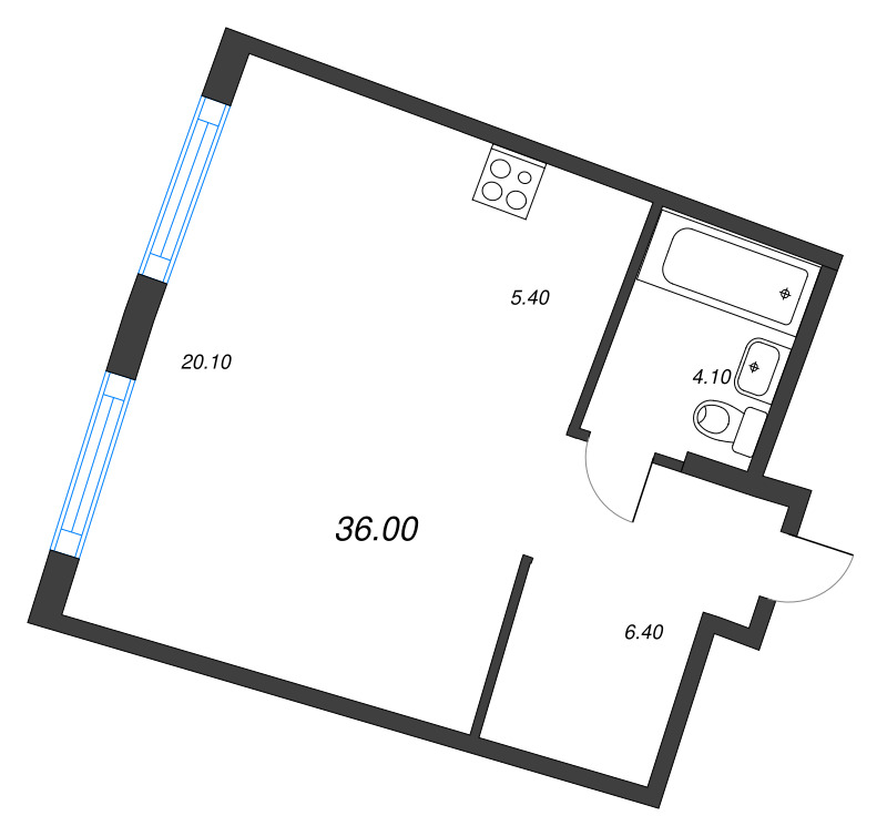 Студия 36 м²