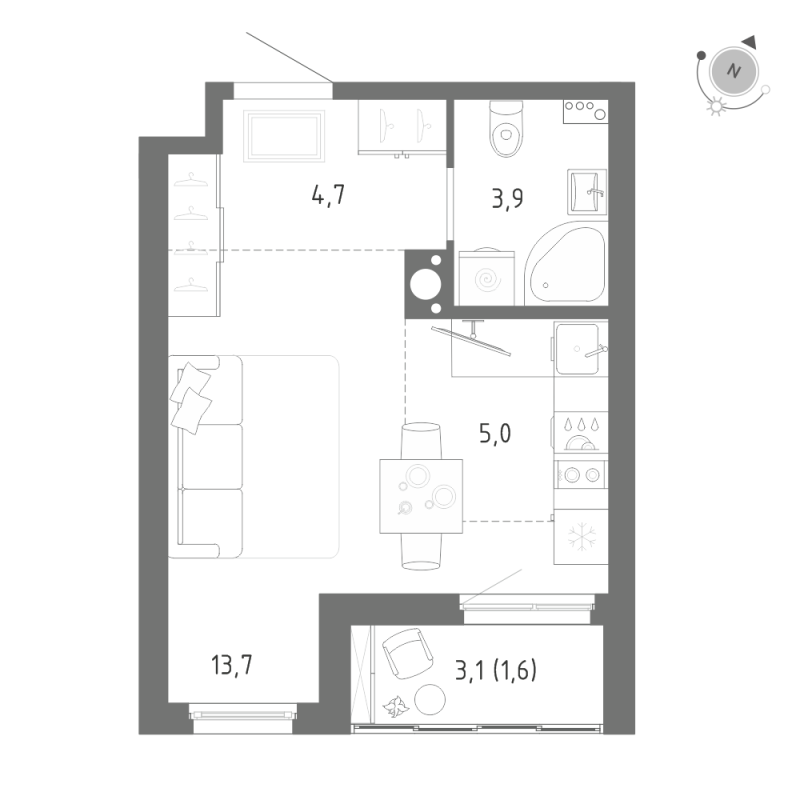 Студия 29 м²